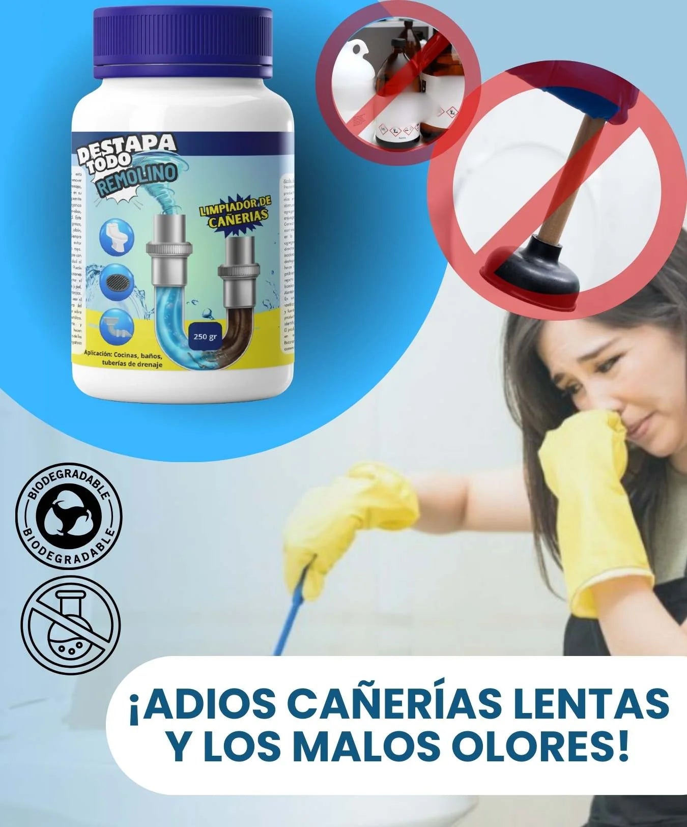 Destapacañerias REMOLINO - Atacos + Limpieza